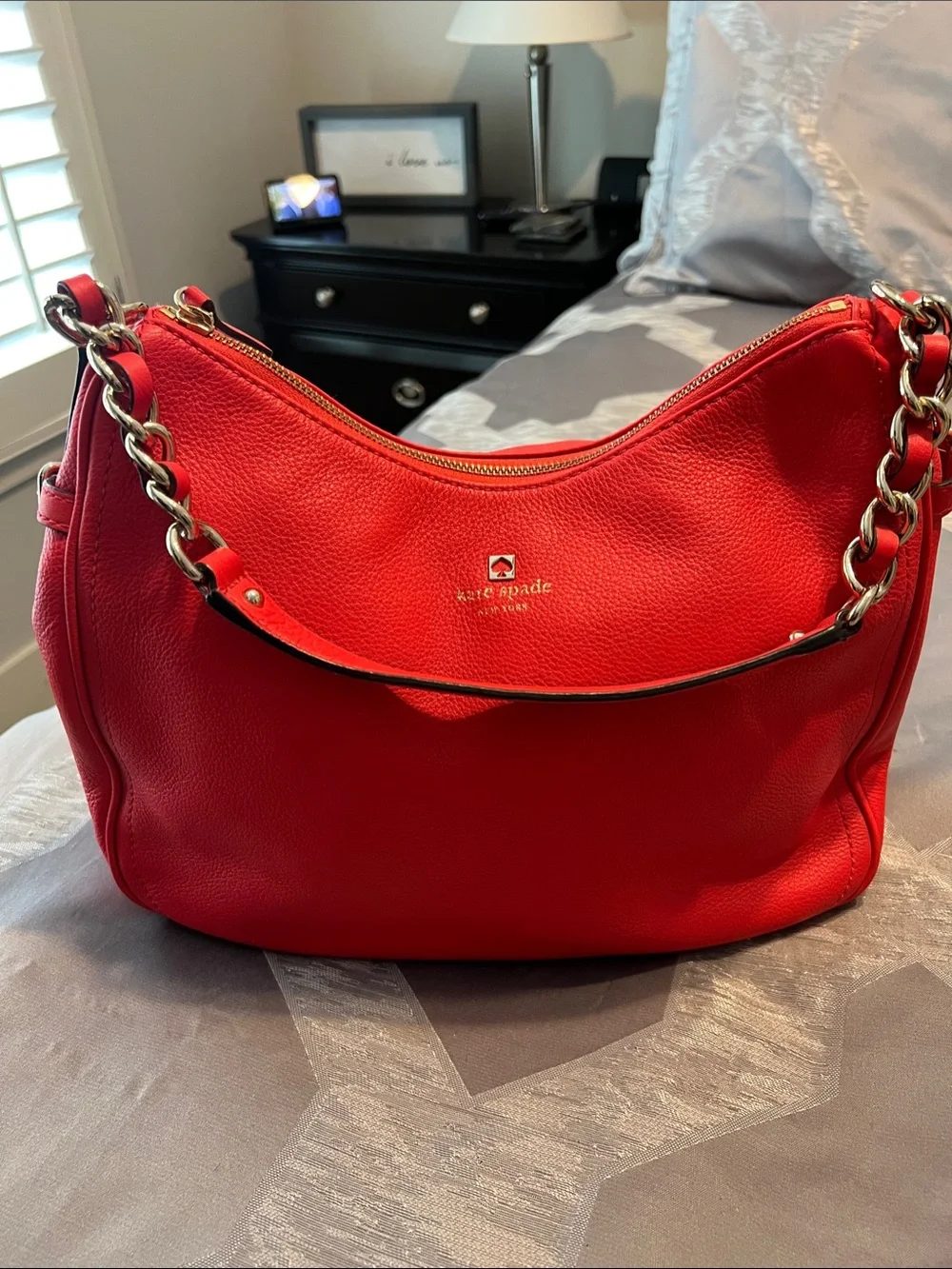 kate spade Red/Pink Pebbled Leather Chain-Handle Shoulder Bag